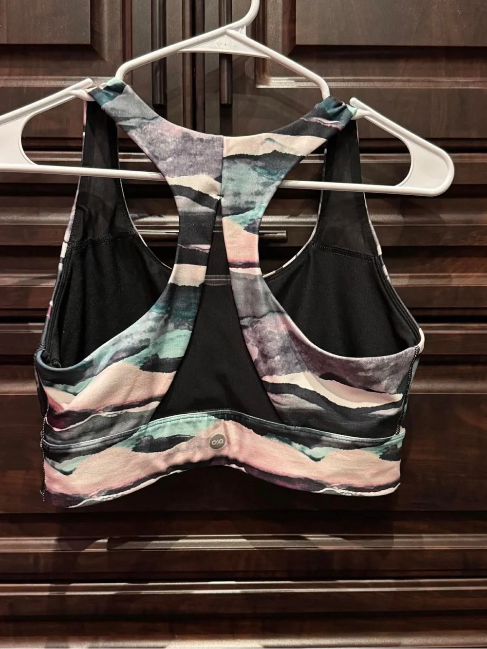dip Abstract Print Scoop Sports Bra - Black, Pink & Teal LARGE